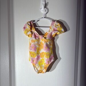 Floral Kids One Piece Swimsuit - Yellow and Pink